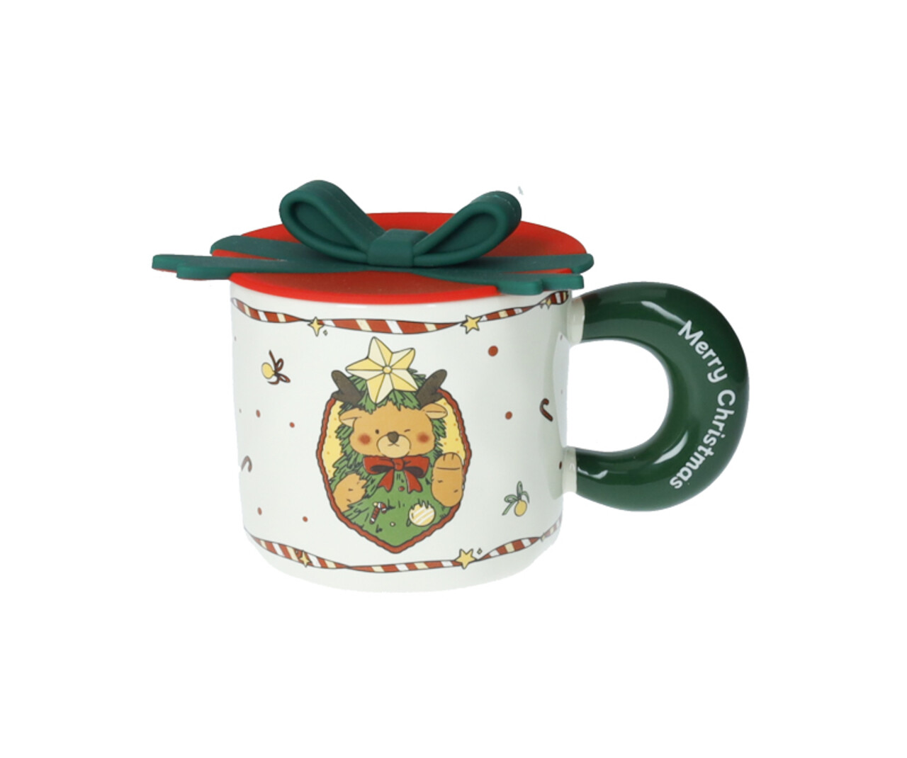 Cana cu capac, Ribbon Green, Brandani, 9.5x8.5 cm, portelan New Bone China - imagine 3